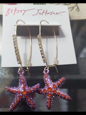 Betsey Johnson Purple and Orange Starfish Hoop Earrings
